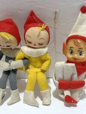 RARE LOT OF VTG MID CENTURY PIXIE ELF KNEE HUGGER CHRISTMAS ORNAMENT JAPAN
